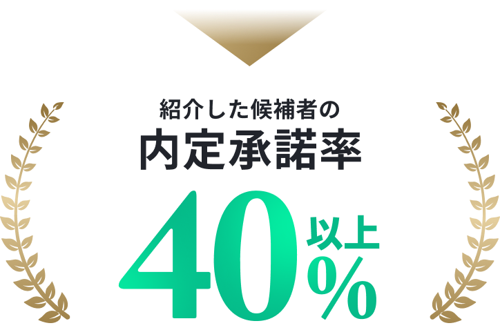 紹介した候補者の内定承諾率40%以上